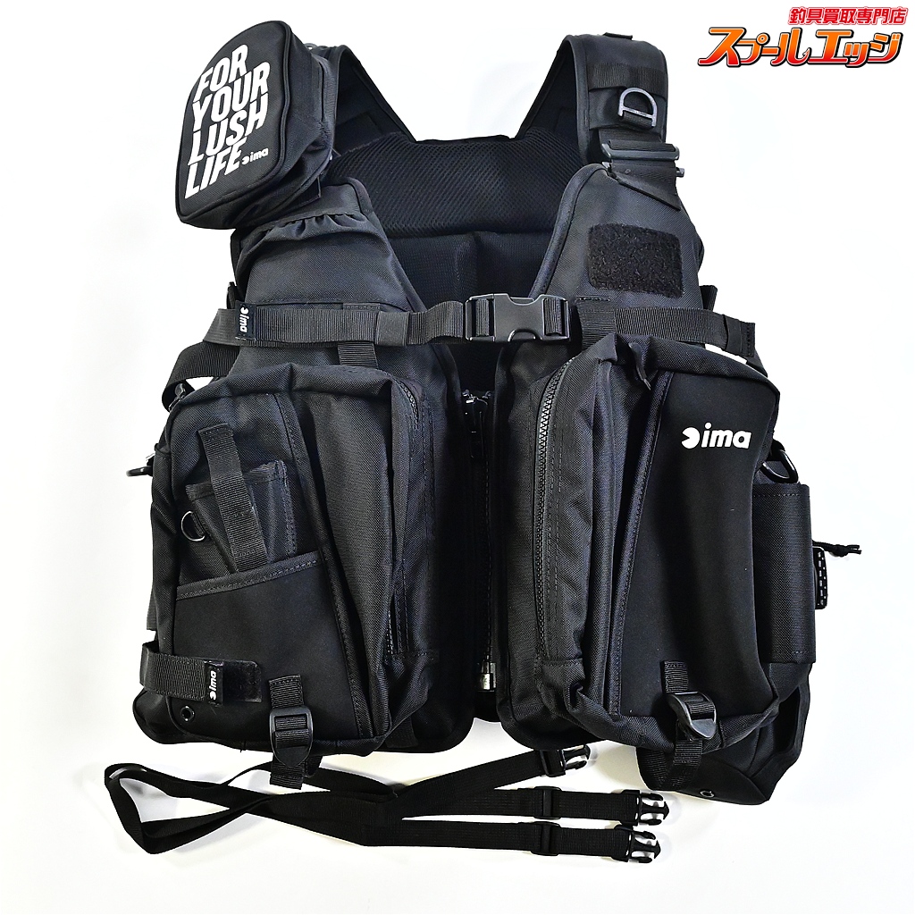 【アイマ】 オリジナルフローティングベスト X-03 ブラック シングルポケットポーチ&ボトルホルダー付 C-TK-3573 ima floatingVEST K_100