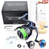 【シマノ】 21ツインパワー XD 4000XG ゴメクサス38mmカスタムハンドルノブ&ドレスオリジンリールスタンド装着 SHIMANO TWINPOWER